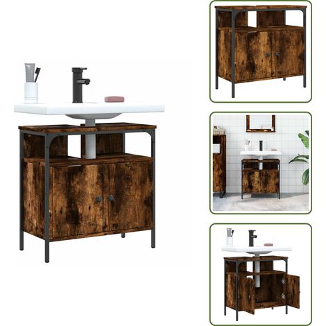 The Living Store Waschbeckenunterschrank Räuchereiche 60x30x60 cm Holzwerkstoff - Badezimmermöbel - Waschbeckenunterschrank - Holzschrank - Unterschrank - Badezimmerorganisation
