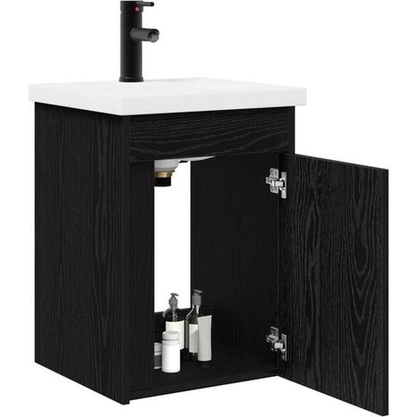 Meuble de Salle de Bain en Chêne Noir avec Robinet Intégré, Ensemble Vasque Moderne et Élégant pour WC, Rangement Pratique et Design Contemporain (1/5)