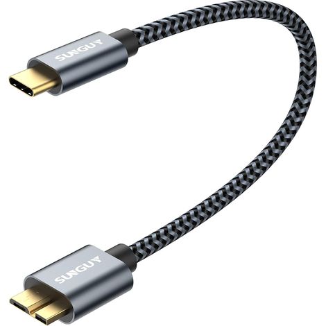 Câble USB C vers Micro B, USB 3.1 USB C mâle vers Micro B mâle câble pour disque dur compatible avec Toshiba, Seagate, WD,Galaxy S5 Note 3,HDD etc. (1, Gris, 0.3m)