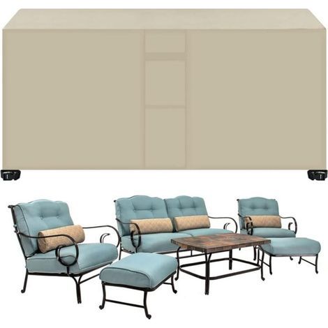 Funda rectangular para muebles de jardín de 213x132x74cm, funda protectora para muebles de jardín, tejido Oxford 420D, resistente al viento, la lluvia, los rayos UV y los desgarros (beige). (1/4)