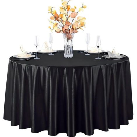 Nappe ronde en polyester soyeux – 275 cm, noir élégant, idéale pour mariage, réception ou restaurant (1/5)