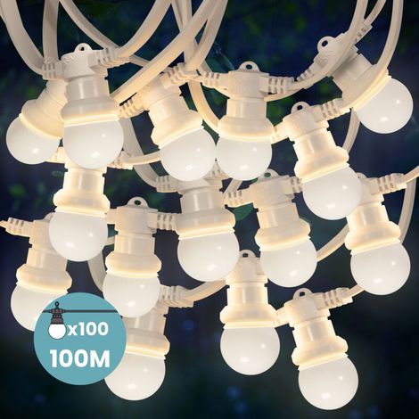 Guirlande Guinguette 100 M Cable Blanc IP65 - Guirlande Electrique Exterieur 100 Bulbes Blancs - Guirlande Guinguette Exterieur Boheme Déco pour Domaines et Chateaux