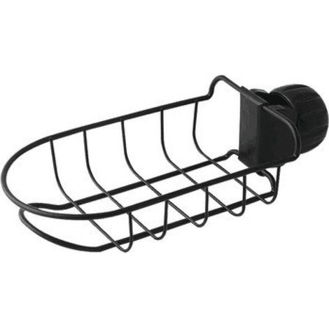 Porte-éponge de robinet de cuisine (noir), support de rangement pour robinet en acier inoxydable, porte-éponge suspendu, porte-éponge à savon, convient aux cuisines et salles de bains. (1/4)