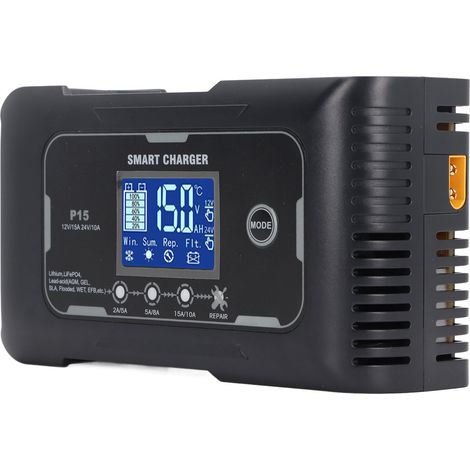 Chargeur de batterie intelligent et automatique 12 V 15 A / 24 V 10 A pour motos, camions et tondeuses à gazon (100-240 V, prise européenne). (1/5)