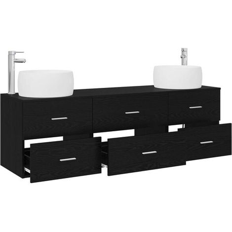 Ensemble de Meubles de Salle de Bain 3 Pièces, Noir - Rangement Moderne et Élégant pour WC, Lavabo et Douche (1/5)