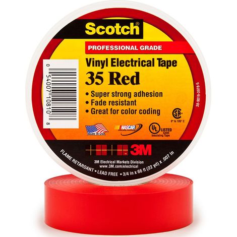 3M Deutschland PVC Elektro-Isolierband 19 mm x 20 m, rot Scotch 35-19X20RDNEW