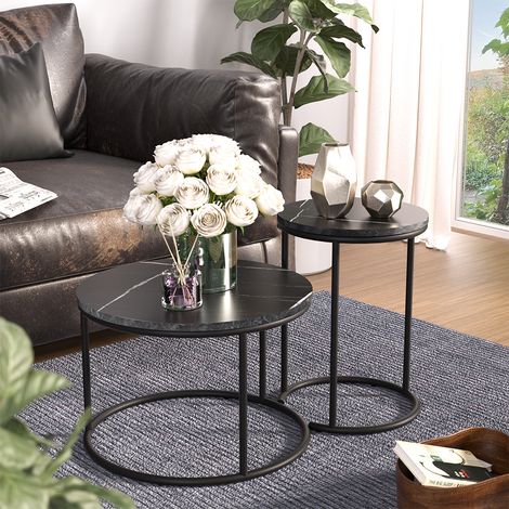Couchtisch-Set Ottawa, Schwarzer Marmor, 55 x 55 cm 2 Teile, Vicco