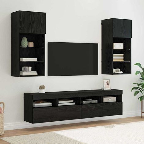 vidaXL Unità a muro per TV con LED 5 pcs Rovere Nero 40,5 x 30 x