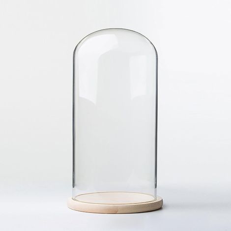 Cloche dôme en Verre avec Base en Bois Massif for Exposer Plantes, Ornements et Figurines, diamètre 20 cm(20 35cm) (1/5)