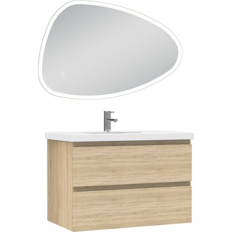 Acezanble ensemble meubles Salle de Bain 80cm vasque + miroir 3 couleurs lumineux Chêne Wotan