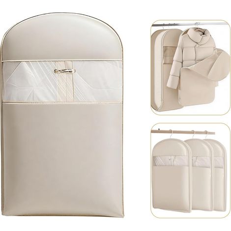 Bolsa Para Ropa Beige De 90 Cm, Con Cremallera Autocomprimible. Organizador Compacto Para Chaquetas De Plumas, Chaquetas, Trajes Y Abrigos. Funda Protectora Para Armario A Prueba De Polvo.
