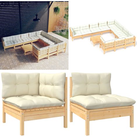 11-tlg. Garten-Lounge-Set mit Creme Kissen Kiefernholz - Garten Lounge Set - Kiefernholz Möbel - Outdoor Möbel - Loungemöbel - Gartenmöbel - Home & Living (1/5)