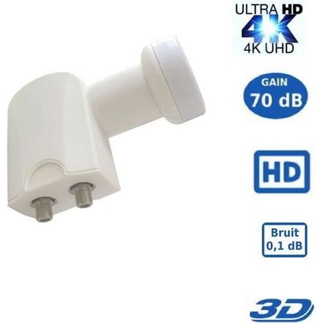 LNB Twin SR-2088, 0.1dB ,High Gain 70 DB  - Tête Parabole Universelle Compatible Full HD 4K TNTSATCanal+ Astra et FRANSAT