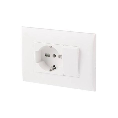 PLACCA C/SUPP PULSANTE+PRESA BIPAS SCHUKO BCO