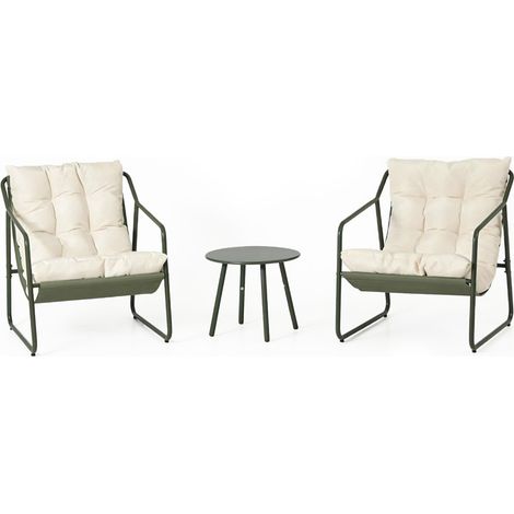 Conjunto de jardín de 2 sillones en verde caqui con mesa baja ATRANI