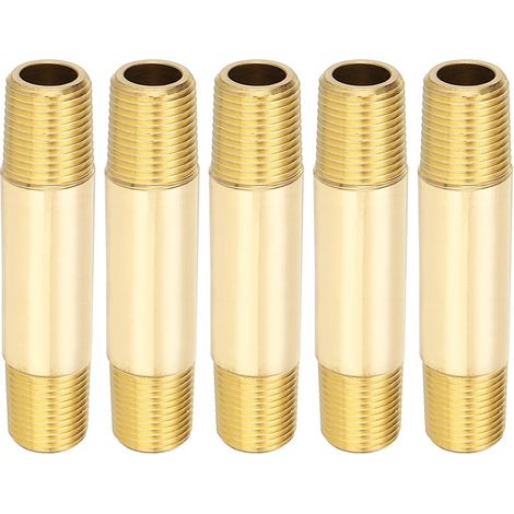 1/8" x 1/8" NPT Male Raccord En Laiton Long Pour Tuyau, 5Pcs 2-1/2" Long Raccord Droit Pour Tuyau Connecteur Prolongateur Pour Systèmes De Carburant, Air, Eau, Huile, Gaz, 1200PSI (1/5)