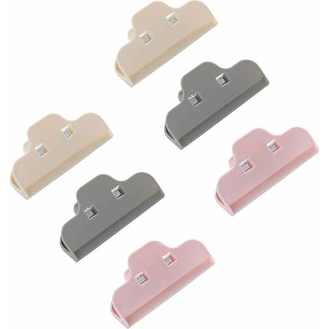 Clip de Fermeture de Sacs Alimentaires, 6 Pièces Plastique Clip Fermeture Clips de Sac Nourriture 105 cm, Clips d'emballage pour Garder des Aliments Frais, Rose, Beige et Gris (1/5)