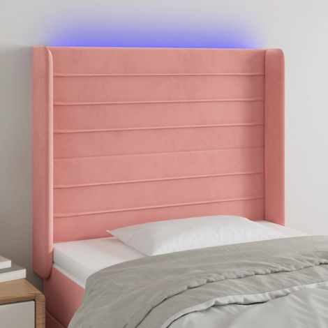Tête de lit LED avec bande lumineuse en velours rose 93 x 16 x 118/128 cm - PANGIVO (1/5)