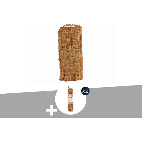 Ombrière naturelle en fibres de coco Rectangulaire 3 x 2 m + 2 cordes fibre de coco 12 m - Jardiline
