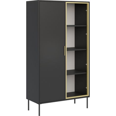 Selsey Vena – Vitrine zweitürig mit Glasfront, 90 cm, Schwarz (1/5)
