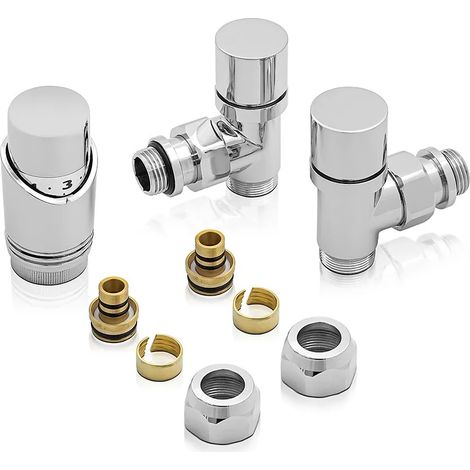 Coppia valvole termoarredo cromo con testa termostatica e raccordi multistrato 16 mm x2 (1/5)