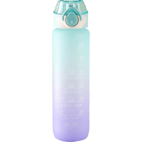 Wiederverwendbare 1000-ml-Sport-Trinkflasche mit Silikon-Trinkhalm und Motivationssprüchen – durchscheinend mattgrün (1/5)
