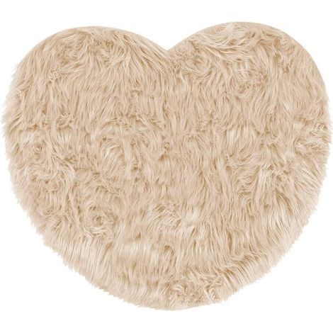 Tappeto Bagno Camera Cuore Scendiletto Pelo Lungo Shaggy Doccia Antiscivolo - Beige