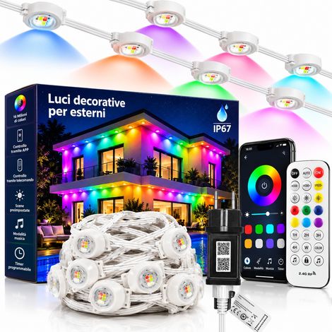 Luci LED Permanenti da Esterno RGB Smart 15 Metri 30 LED IP67 per Facciata Grondaia Tettoia Balcone APP WiFi Telecomando (1/5)