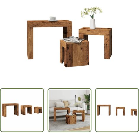 Bois d'ingénierie -  Tables basses gigognes 3 pcs vieux bois bois d'ingénierie (1/5)