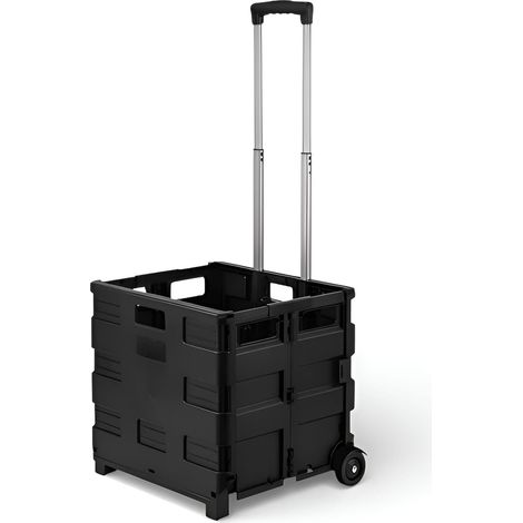 ORION91oficial® Folding Cart with Wheels, 42.5L capacity, black plastic, and steel, features a telescopic handle, collapsible design for easy storage, and measures 45x37.5x40.5 cm, perfect as a portab