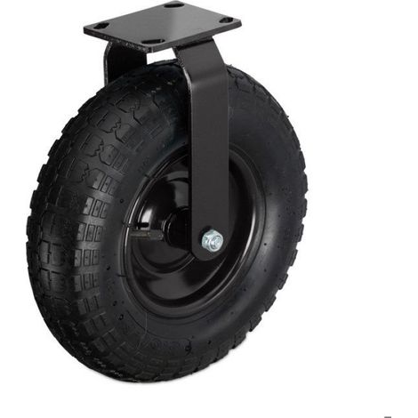 Roulette Fixe - Pneumatique 350-4 - Charge Max 120 Kg - Plaque Acier 11,5x10 Cm - Pour Chariots Et Supports Lourds - 1 Pièce (1/5)