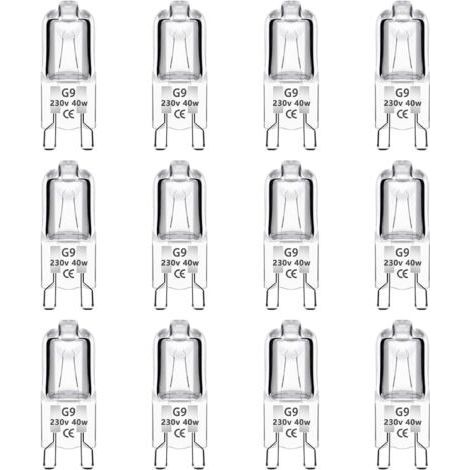 Lot de 12 Ampoule Halogène G9 40W 230V Dimmable 0-100%, 480LM, Blanc Chaud 2700K, G9 Bi-Pin Base Halogène Lampe, Sans Scintillement, pour Four, Lustres, Lampes de Paysage, Éclairage d'armoire-Chrom (1/5)
