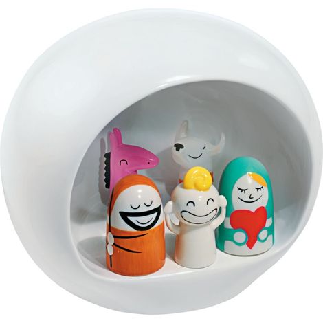 Alessi AMGI10 - Presepe di Design con Riproduzione della Grotta e Statuine in Porcellana Decorate a Mano, Bianco, 5 pezzi