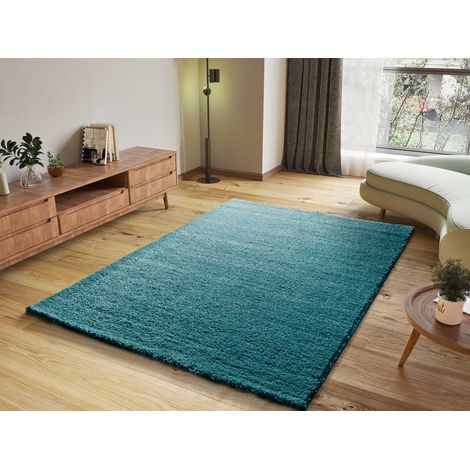 ATTICGO Tapis shaggy uni toucher doux ATLAS Bleu 160x230 cm (1/4)