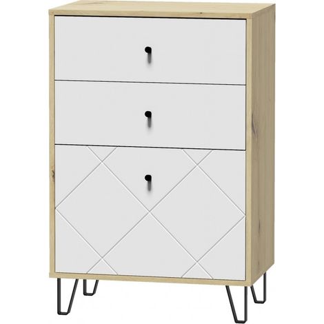 Commode BILBAO coloris chêne et blanc mat 63,4 x40 x 96 cm (1/2)
