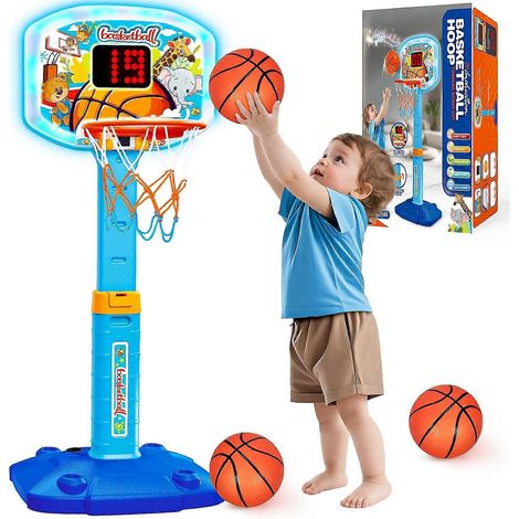 Panier de basket pour enfants de 1 à 3 ans, réglable, avec effets lumineux et sonores, et 3 ballons inclus. (1/5)