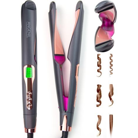 Lisseur à cheveux Twist pour femme, lisseur et boucleur double tension 2 en 1, fer à boucler rond multi-styles avec tapis anti-silicone, écran LCD (130 °C-230 °C) (1/5)