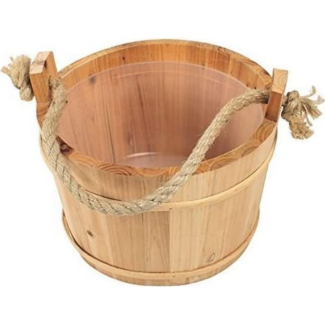 Saunaeimer aus Holz, 28 cm Durchmesser, wasserabweisendes Seil, Kunststoffboden, 3 Liter Fassungsvermögen, für die Sauna (1/5)