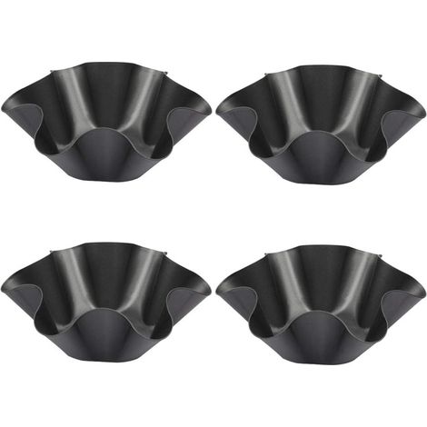 Tortilla Mold Set, 4 Piece Flower Shape Tortilla Mold, Non-Stick Carbon Steel Salad Pans for Tortillas, Cakes, Breads, Pastries (Black) (1/5)