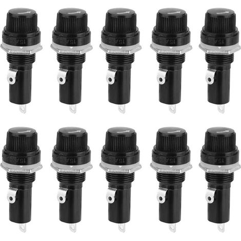 10 Pièces Porte Fusible 6x30mm, AC 250V 10A MF-528 Porte-fusible pour Fusibles, Noir Bouchon à Vis Monté sur Panneau Porte Fusible Plat Type de Tube Douille de Fusible (1/5)