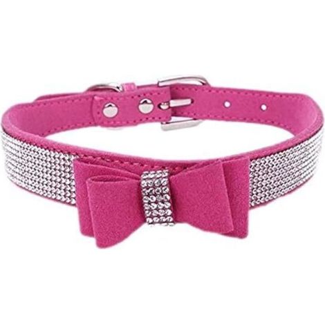 Collier pour chien strass (rose rouge M)-