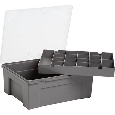 Wham Organiser Box 5.04.01 38cm with 19 Division Removable Tray Soft Grey/Clear