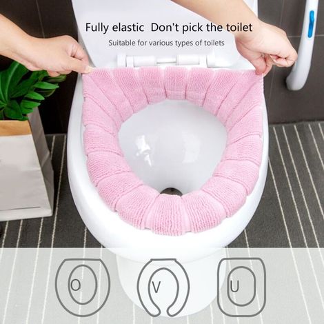 Housse de siège de toilette chaude, douce, confortable, lavable, réutilisable, antidérapante, coussin de remplacement, rose (1/5)