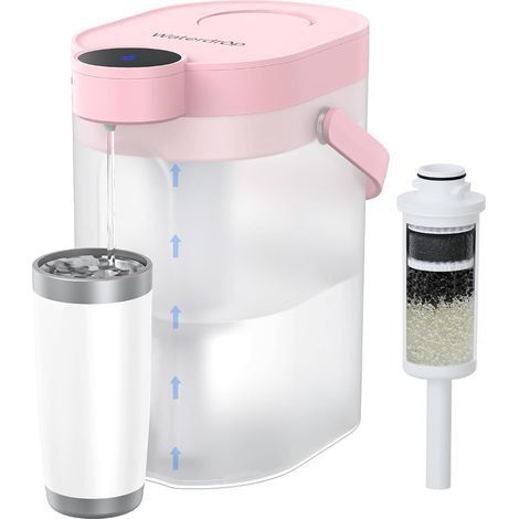 Waterdrop FreshTaste Adoucir l'Eau Carafe Filtrante Électrique, Distributeur de Filtre à Eau Instantané 4L pour Réfrigérateur, Réduit Chlore, Plomb, Cuivre, Purifie, Rose (Filtre: WD-EWFS)