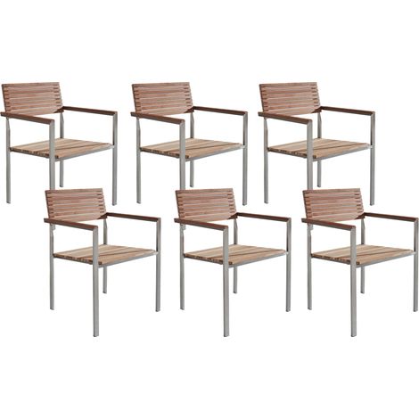 Conjunto de comedor de jardín de madera de teca clara de 7 piezas marco de metal plateado 6 sillas Viareggio (1/5)