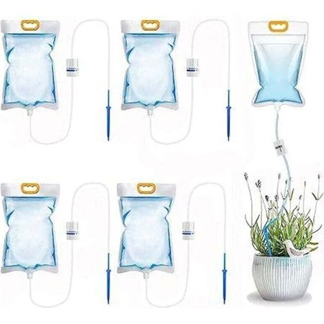 Lot de 5 sacs d'irrigation goutte à goutte à goutte à débit réglable de 3,5 L Système d'arrosage automatique pour plantes d'intérieur et d'extérieur (1/5)