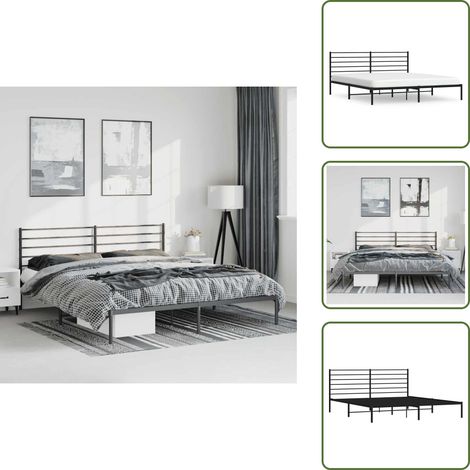 Bettgestell mit Kopfteil Metall Schwarz 183x213 cm - Metallbettfundament - Doppelbett - Boxspringrahmen - Schlafzimmermöbel - Schwarzes Bettgestell (1/5)