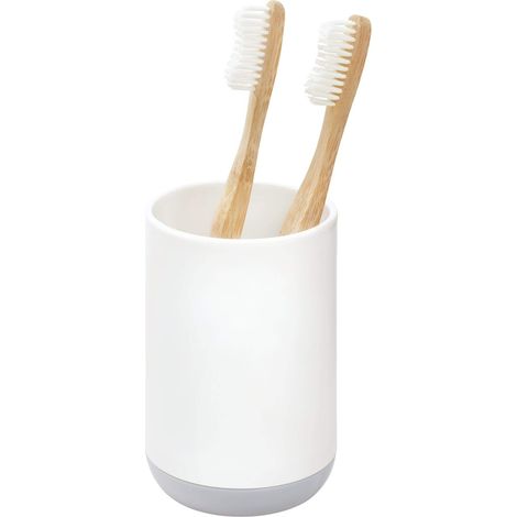 iDesign Cade Portaspazzolino Bagno da appoggio, Porta spazzolini in plastica di Piccole Dimensioni, Bianco, 7,6 cm x 7,6 cm x 11,4 cm (1/4)