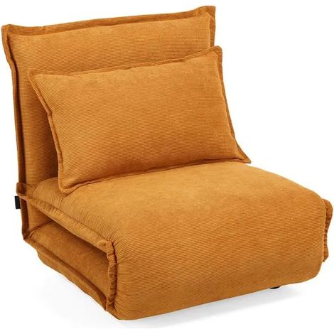 Fauteuil convertible 3-en-1 en velours côtelé jaune – Dossier réglable pour confort optimal – Couchage d'appoint 65x200cm – Meubletmoi (1/5)
