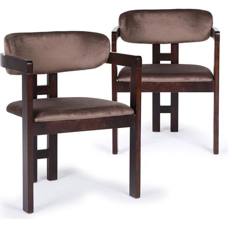 Lot de 2 chaises design Oregon Bois foncé et Velours Marron